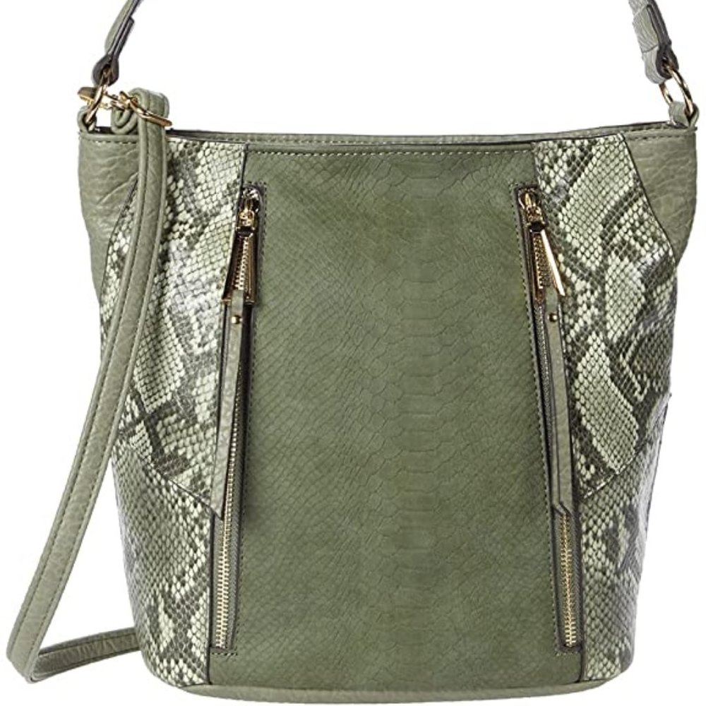 Jessica Simpson Zola Bucket Bag Purse Snake Green NWT